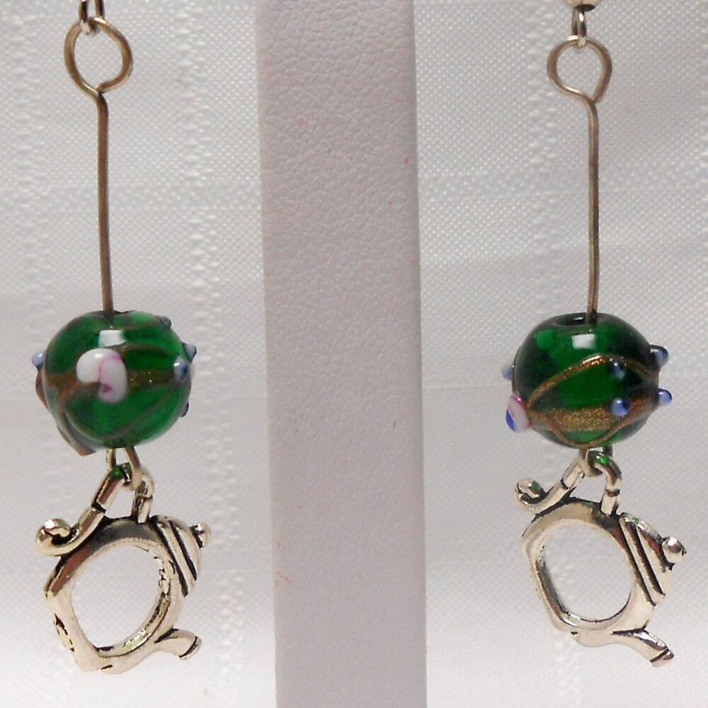 No 647 Beautiful handmade earrins with torch-worked glass pieces and charms